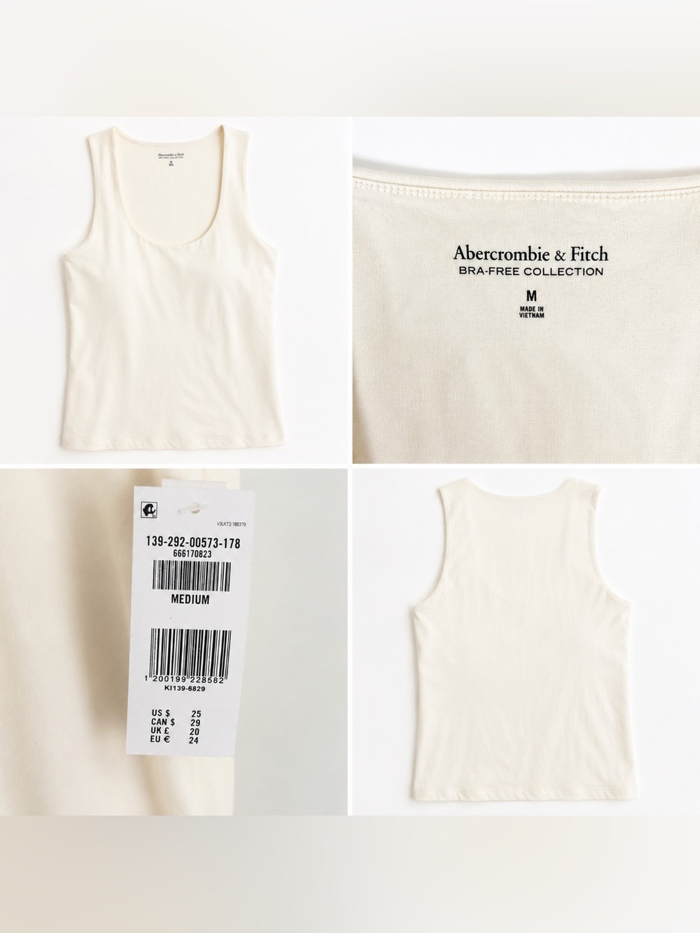Abercrombie & Fitch Bra-Free Collection Cream Scoop Neck Tank Top NWT Medium